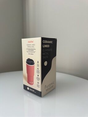 Asobu Ceramic-Lined Tumbler Cup Travel Mug 22oz 650mL Black Lid Coral PinkOrange